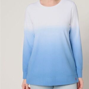 New Denim & Co. Regular French Terry Dip Dye Tunic Indigo Sea size Small